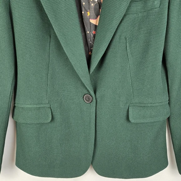 Philosophy Womens Size 6 Green Waffle Knit Celestial Print Lined Blazer Jacket - Picture 5 of 13